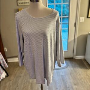 Striped J Jill light blue and white 2X top